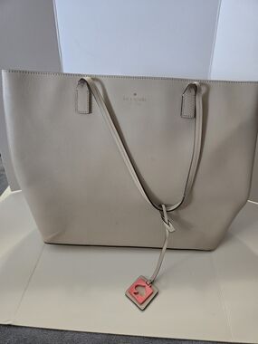 kate spade Cream Leather Tote with Pink Heart Charm